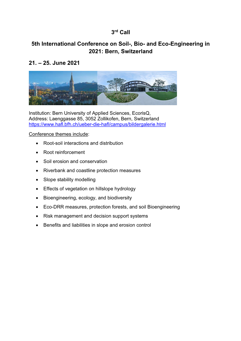 3Rd Call 5Th International Conference on Soil-, Bio- and Eco-Engineering