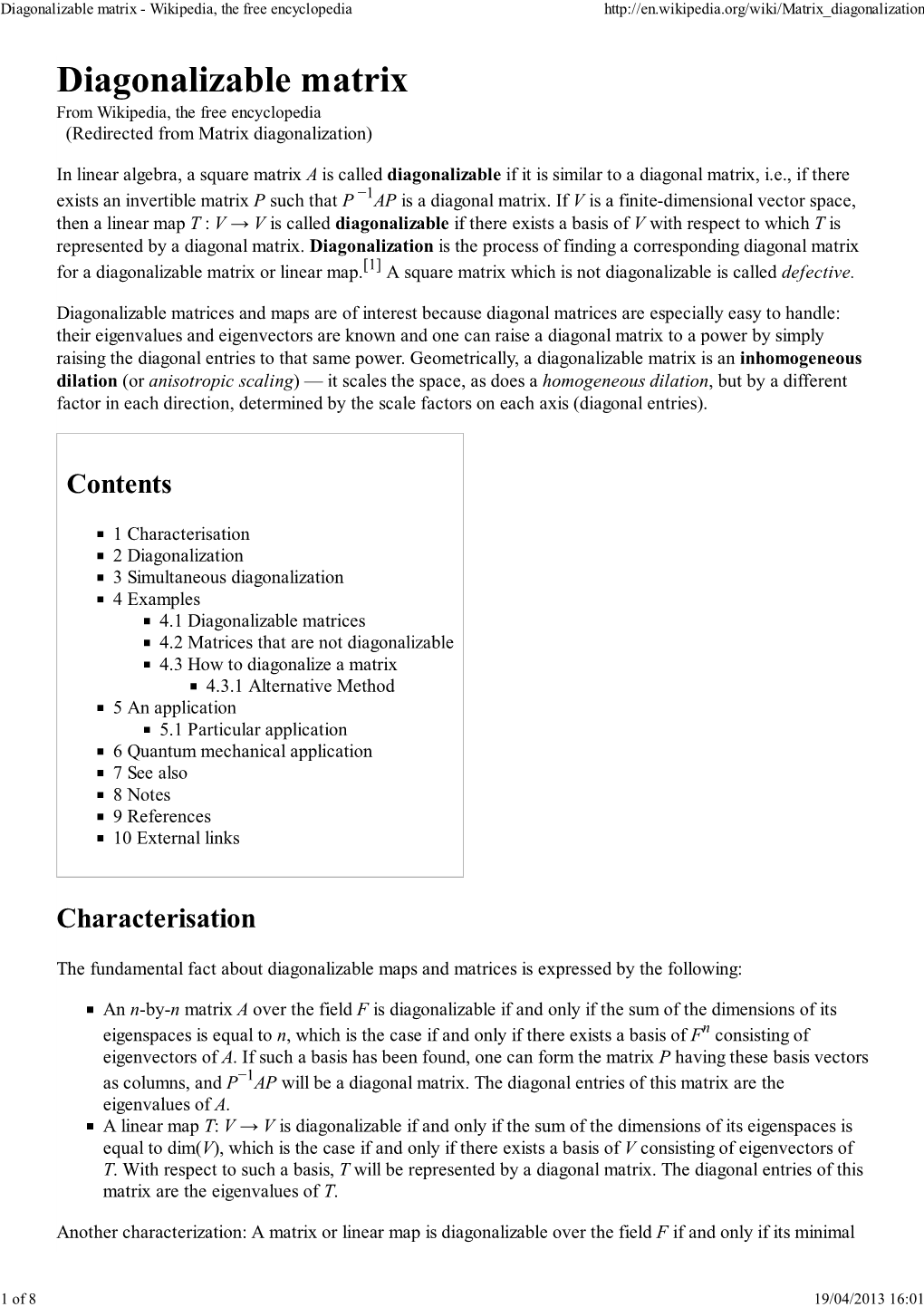 Diagonalizable Matrix - Wikipedia, the Free Encyclopedia