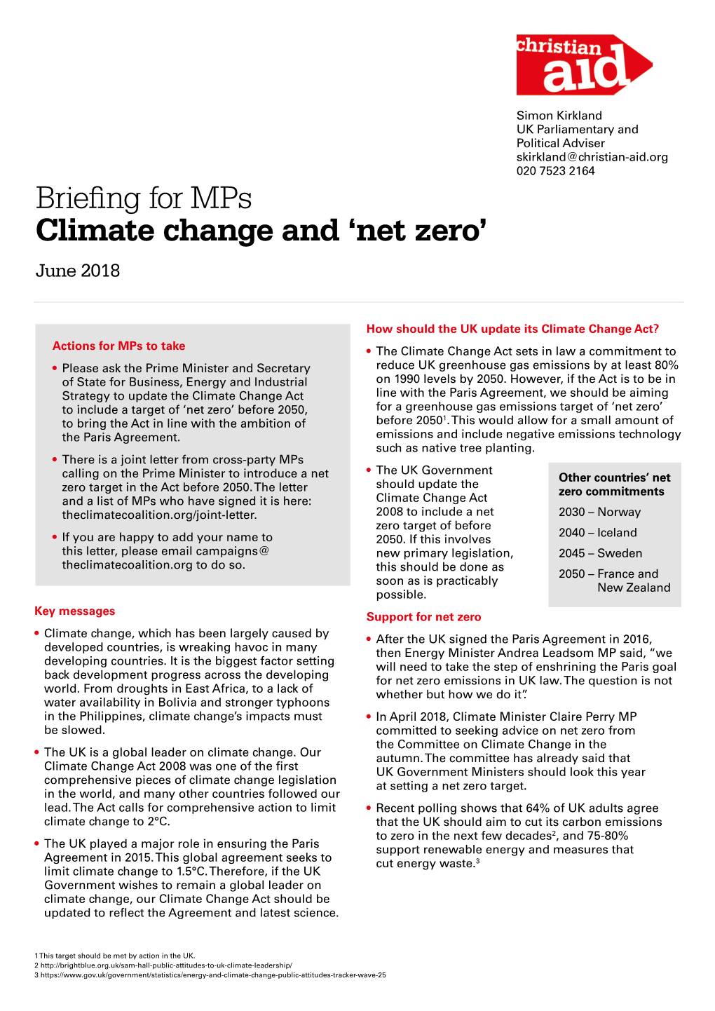 Briefing for Mps Climate Change and 'Net Zero'