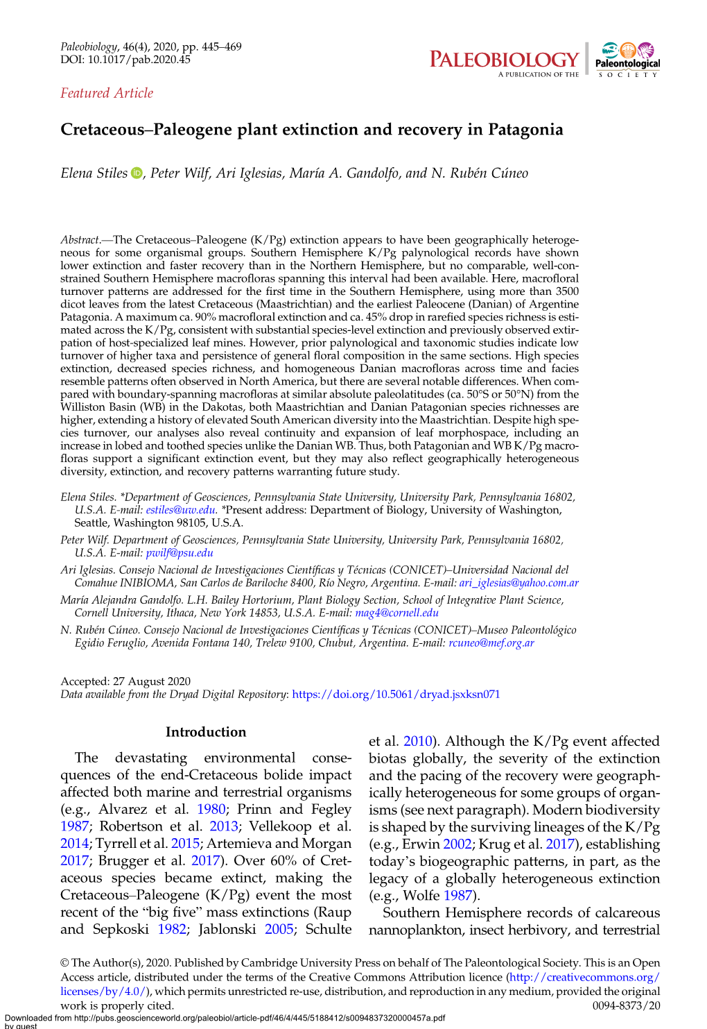 Cretaceous–Paleogene Plant Extinction and Recovery in Patagonia