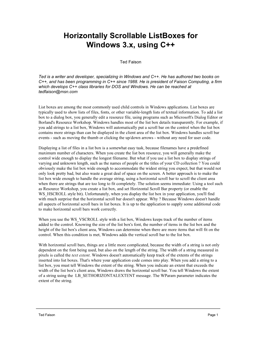 Horizontally Scrollable Listboxes for Windows 3.X, Using C++