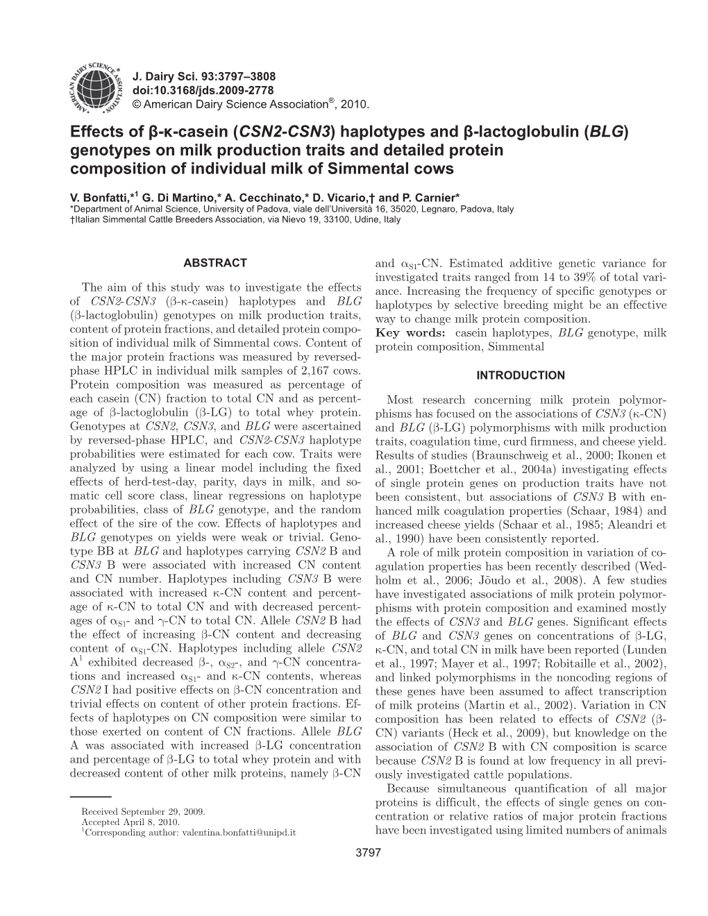 Effects of B-K-Casein (CSN2-CSN3) Haplotypes and B-Lactoglobulin