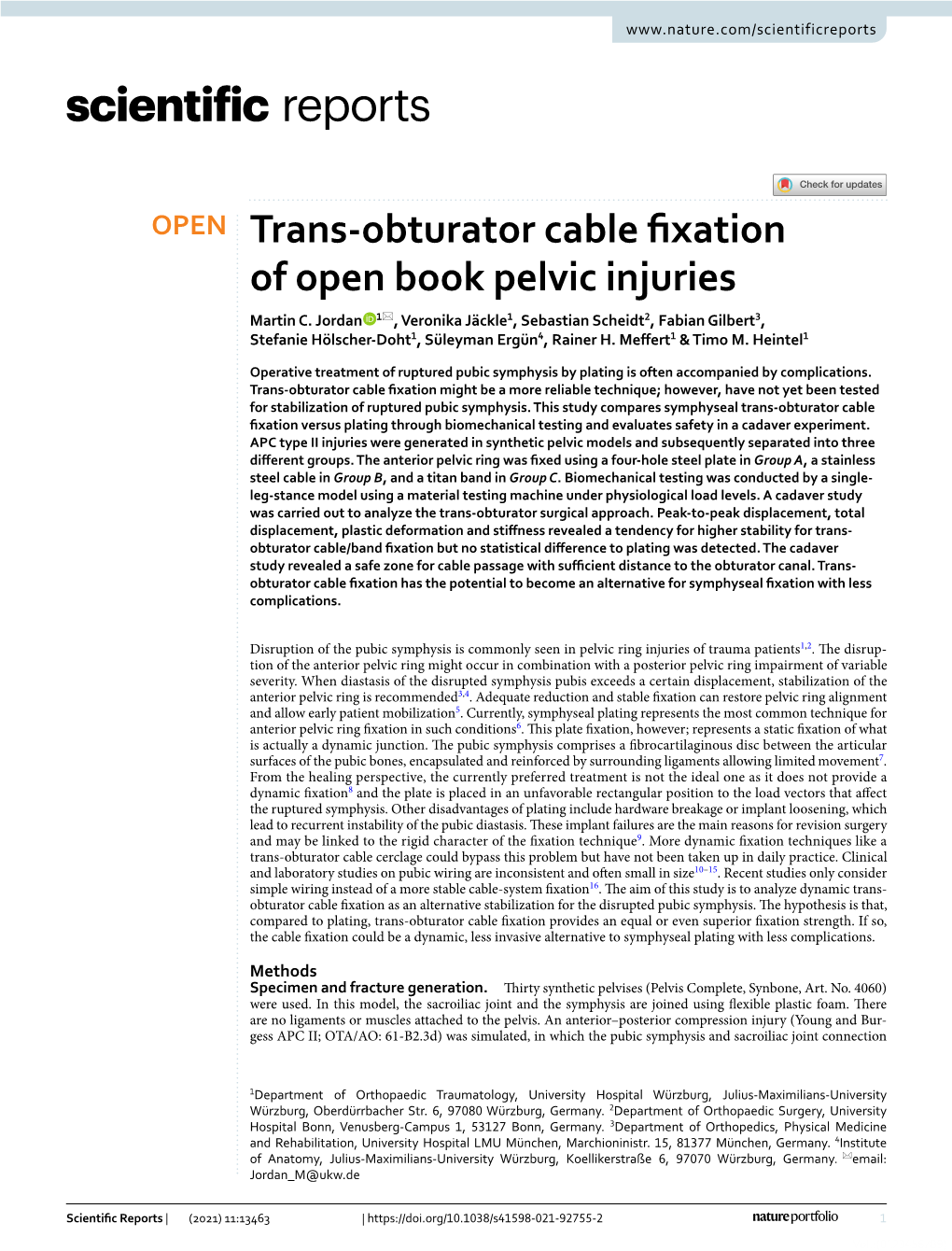 Trans-Obturator Cable Fixation of Open Book Pelvic Injuries