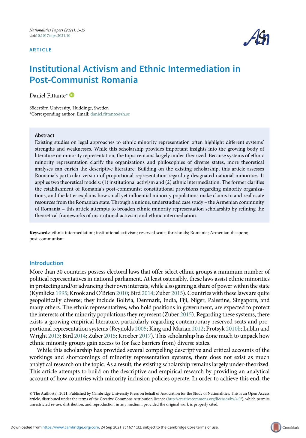 Institutional Activism and Ethnic Intermediation in Post-Communist Romania