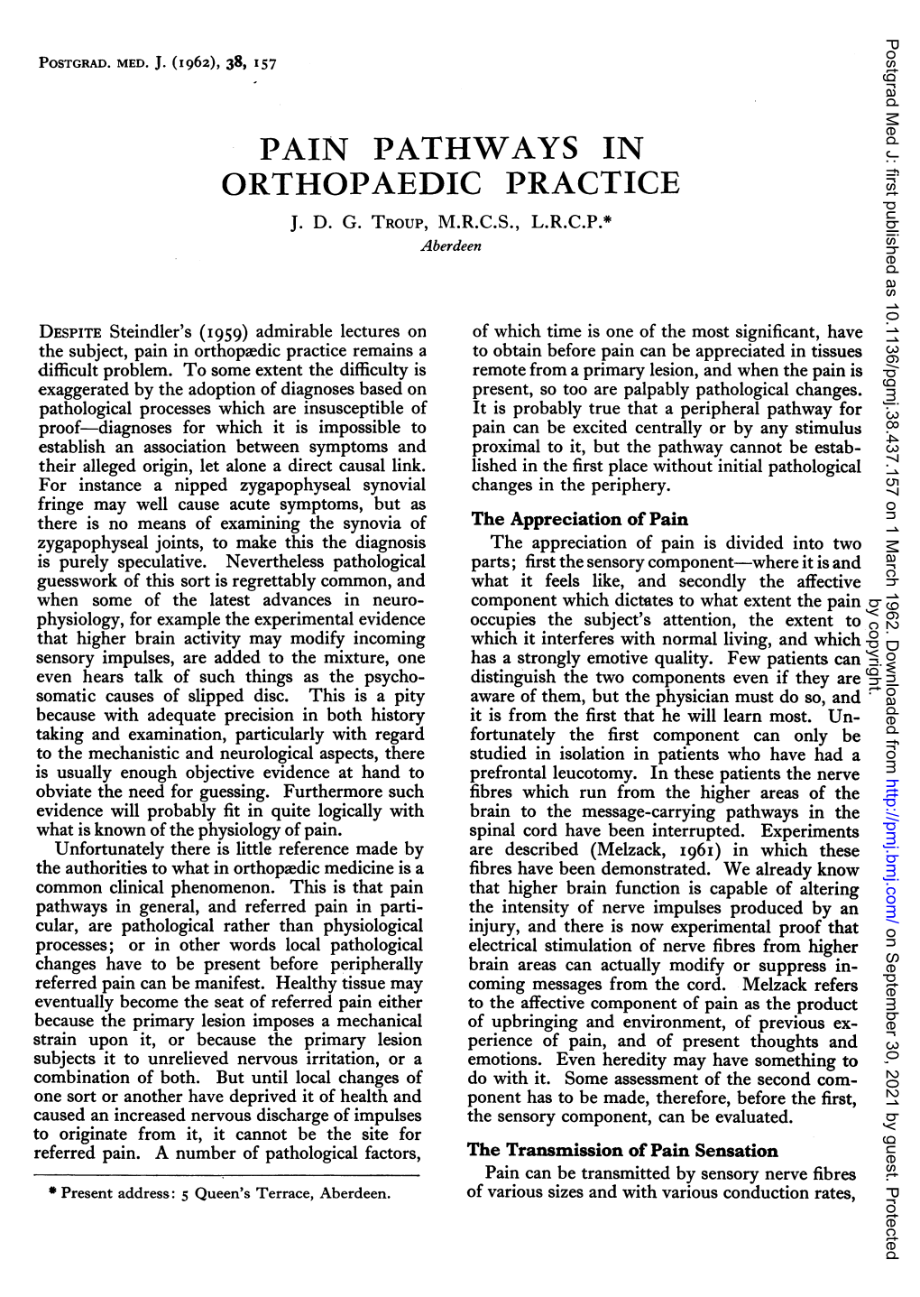 Pain Pathways in Orthopaedic Practice J