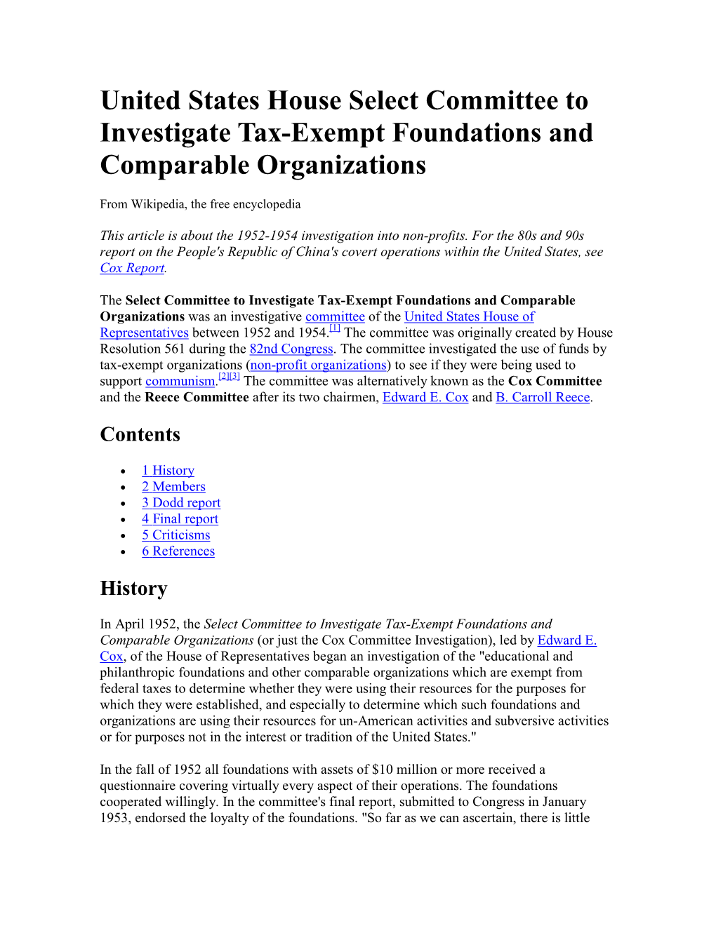 United States House Select Committee to Investigate Tax-Exempt Foundations and Comparable Organizations