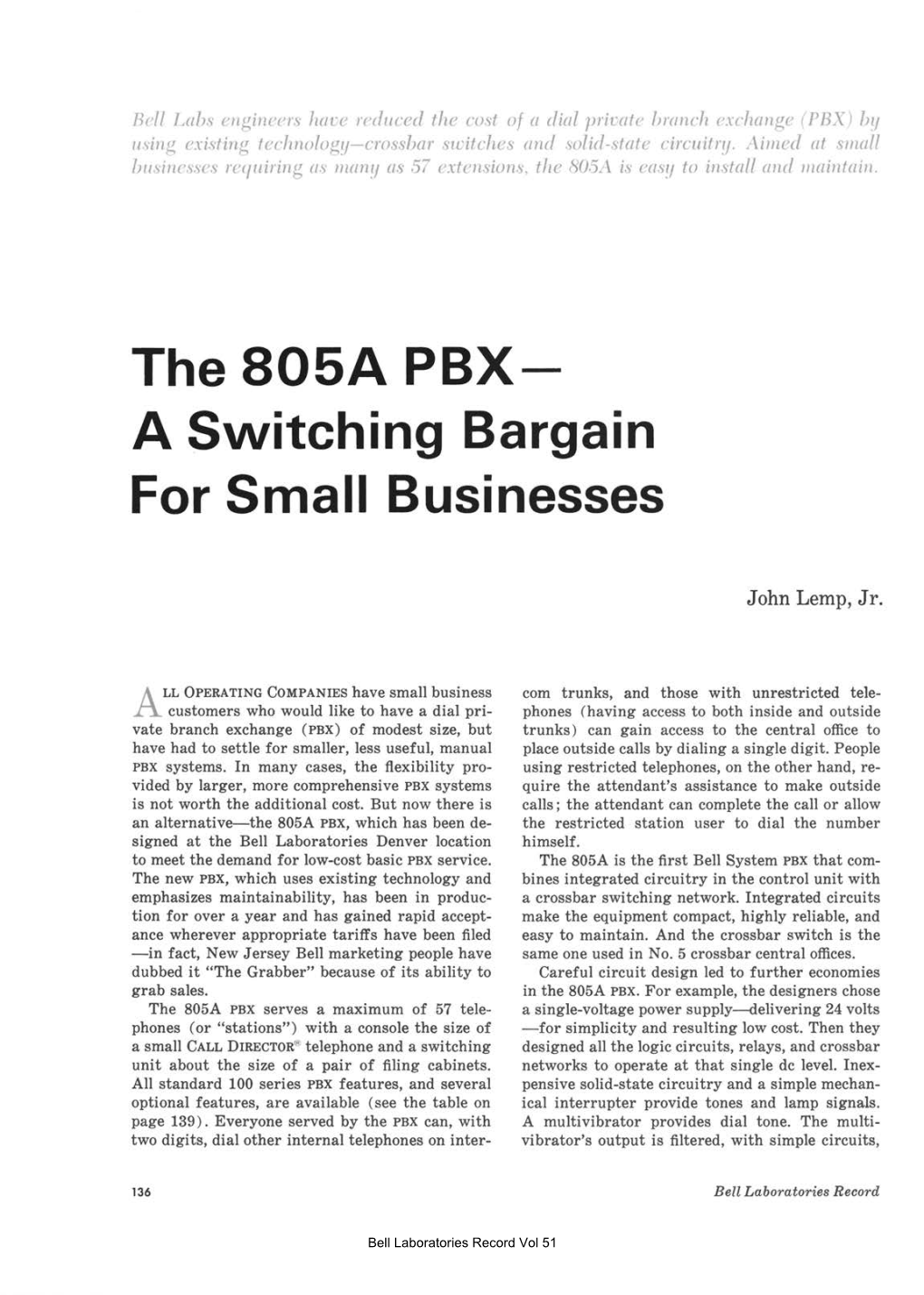 The 805A PBX- a Switching Bargain for Small Businesses