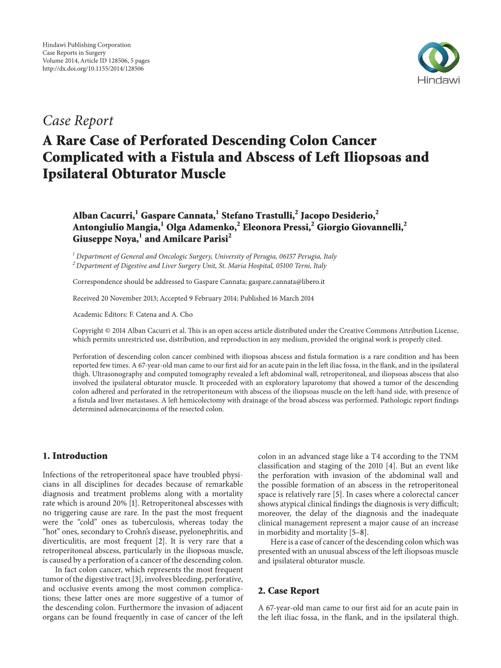 A Rare Case of Perforated Descending Colon Cancer Complicated with a Fistula and Abscess of Left Iliopsoas and Ipsilateral Obturator Muscle