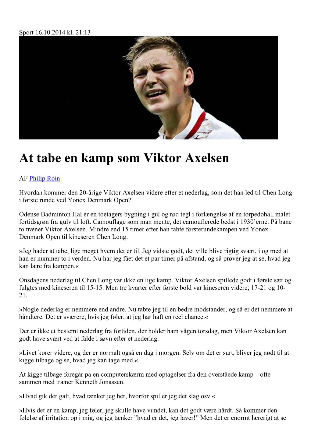 At Tabe En Kamp Som Viktor Axelsen