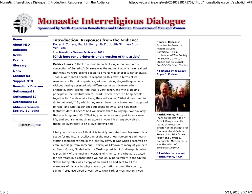 Monastic Interreligious Dialogue | Introduction: Responses from the Audience