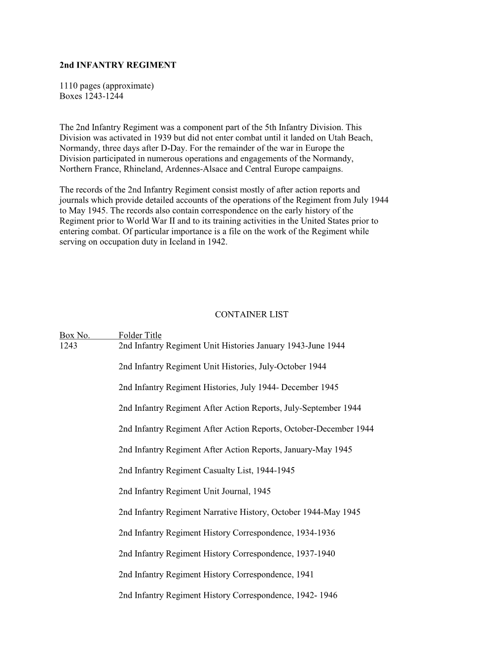 2Nd INFANTRY REGIMENT