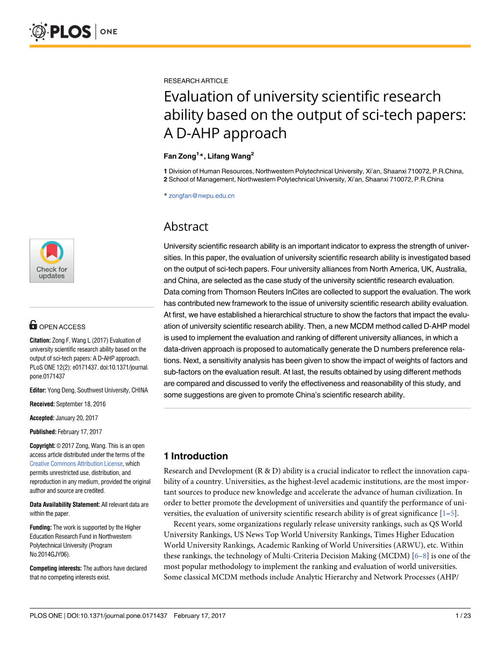 Evaluation of University Scientific Research Ability Based on the Output of Sci-Tech Papers: a D-AHP Approach