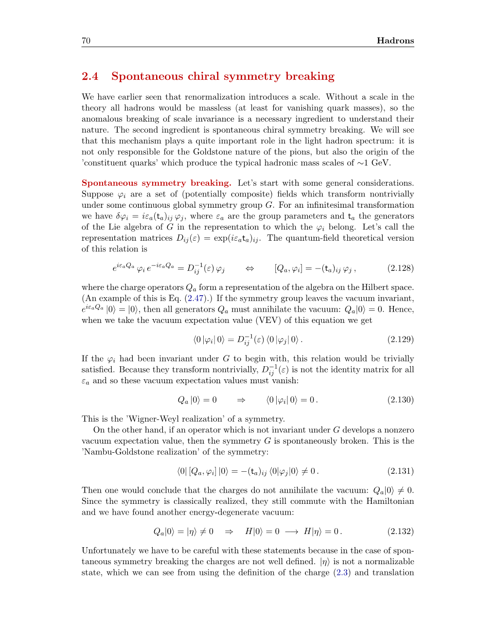 2.4 Spontaneous Chiral Symmetry Breaking