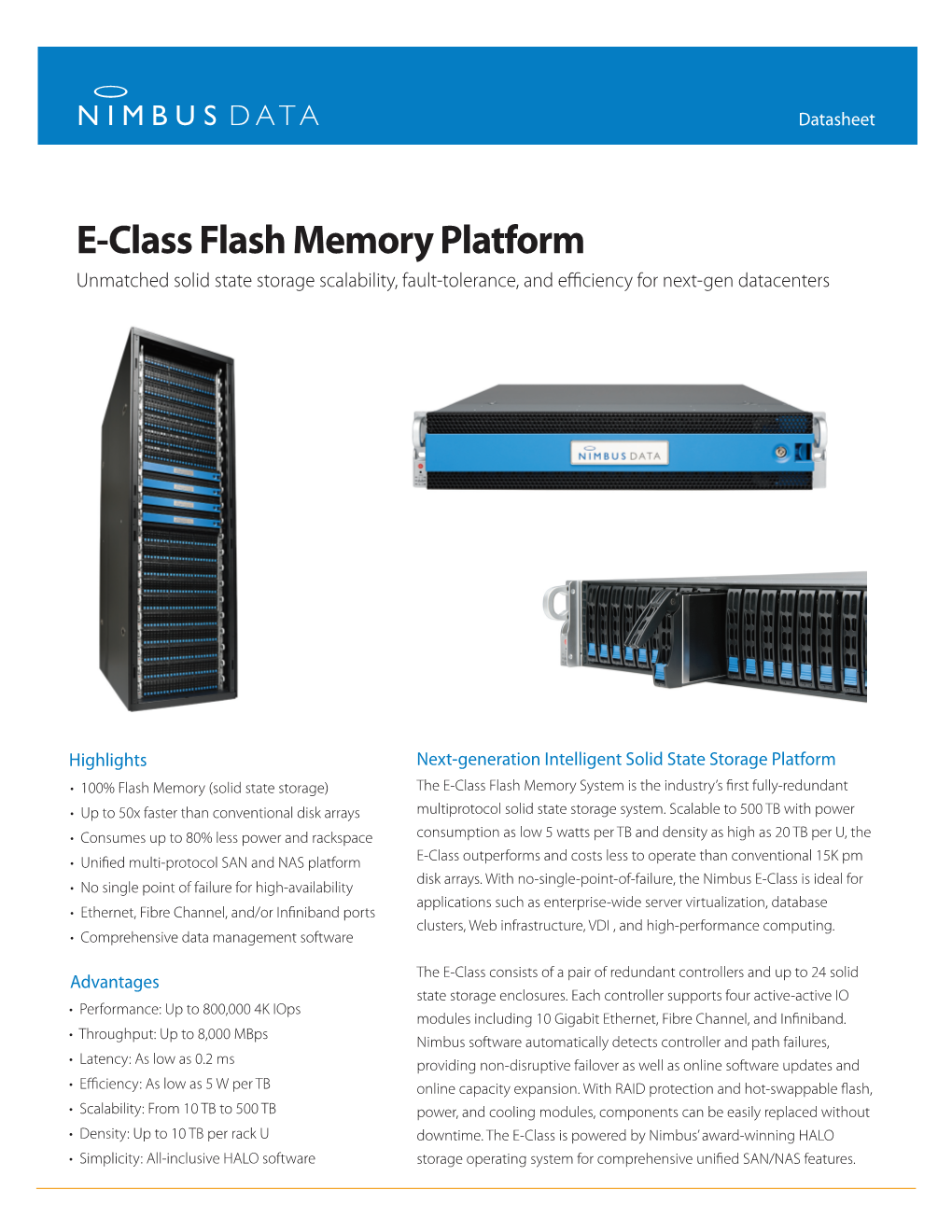 Nimbus Data E-Class Flash Memory Platform Data Sheet
