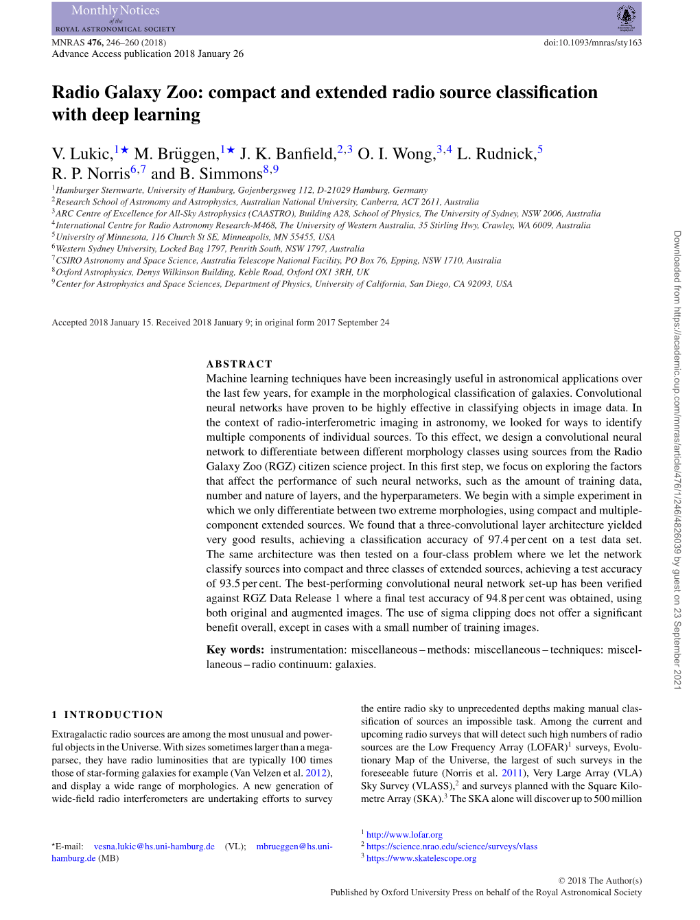 Radio Galaxy Zoo: Compact and Extended Radio Source Classiﬁcation with Deep Learning