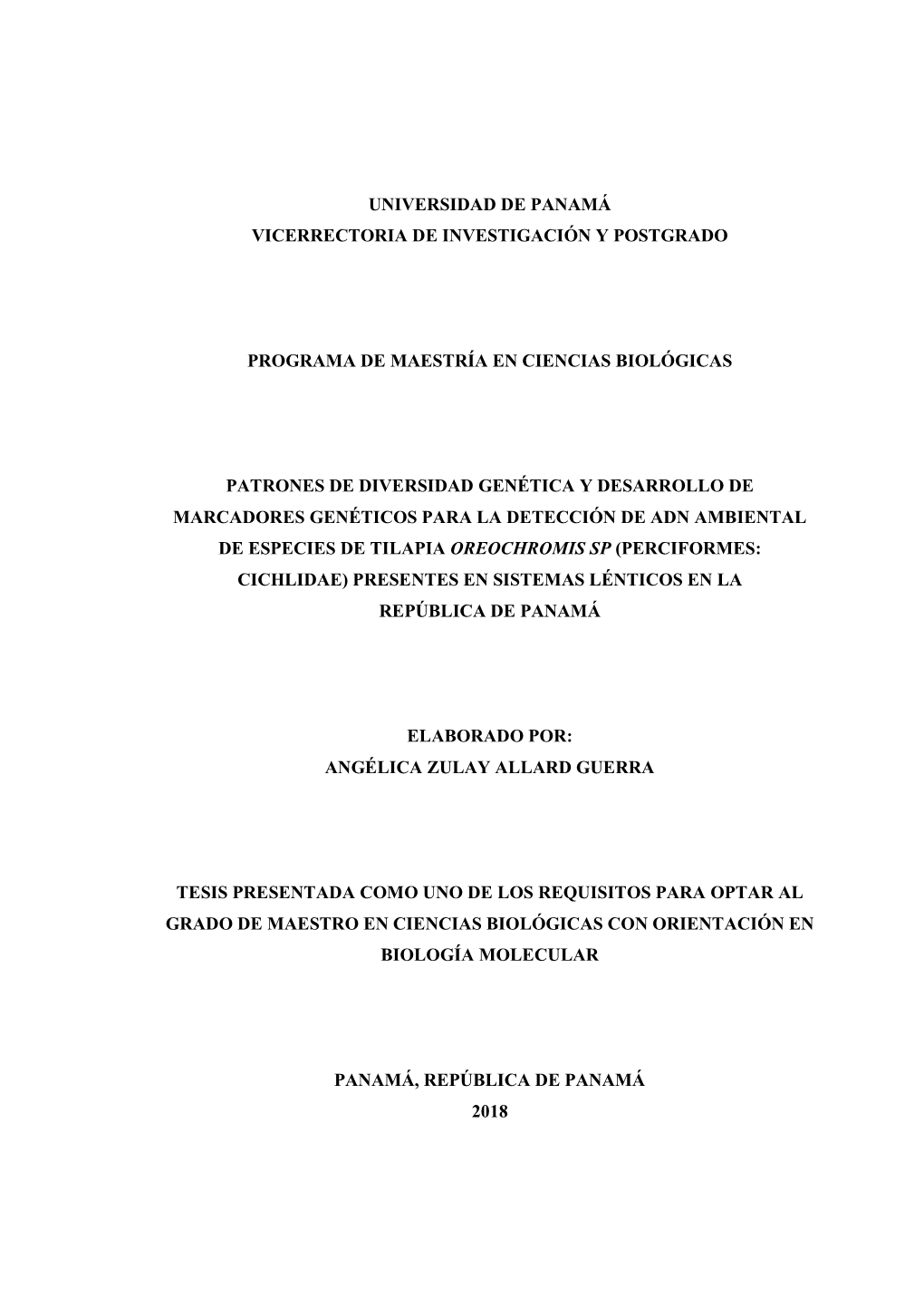 Universidad De Panamá Vicerrectoria De Investigación Y Postgrado