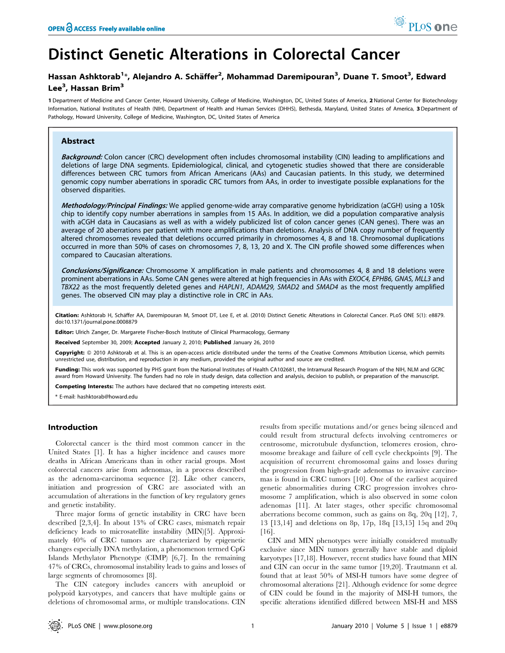 Distinct Genetic Alterations in Colorectal Cancer