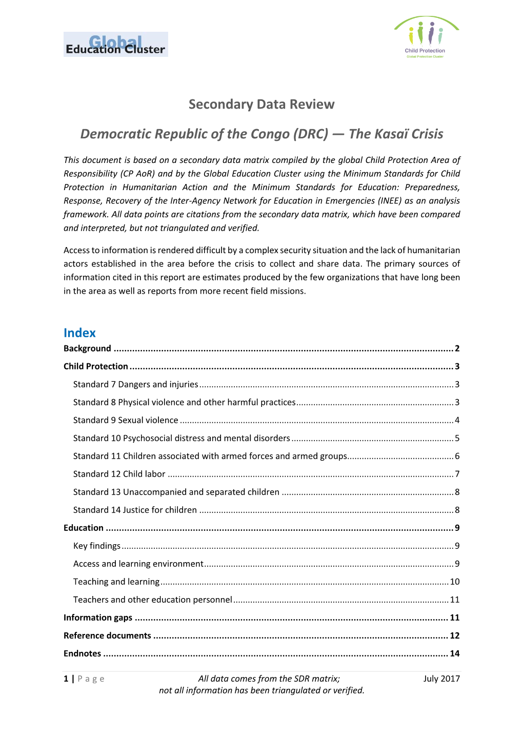 Secondary Data Review Democratic Republic of the Congo (DRC) — the Kasaï Crisis