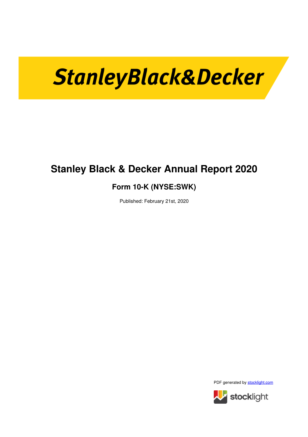 Stanley Black & Decker Annual Report 2020