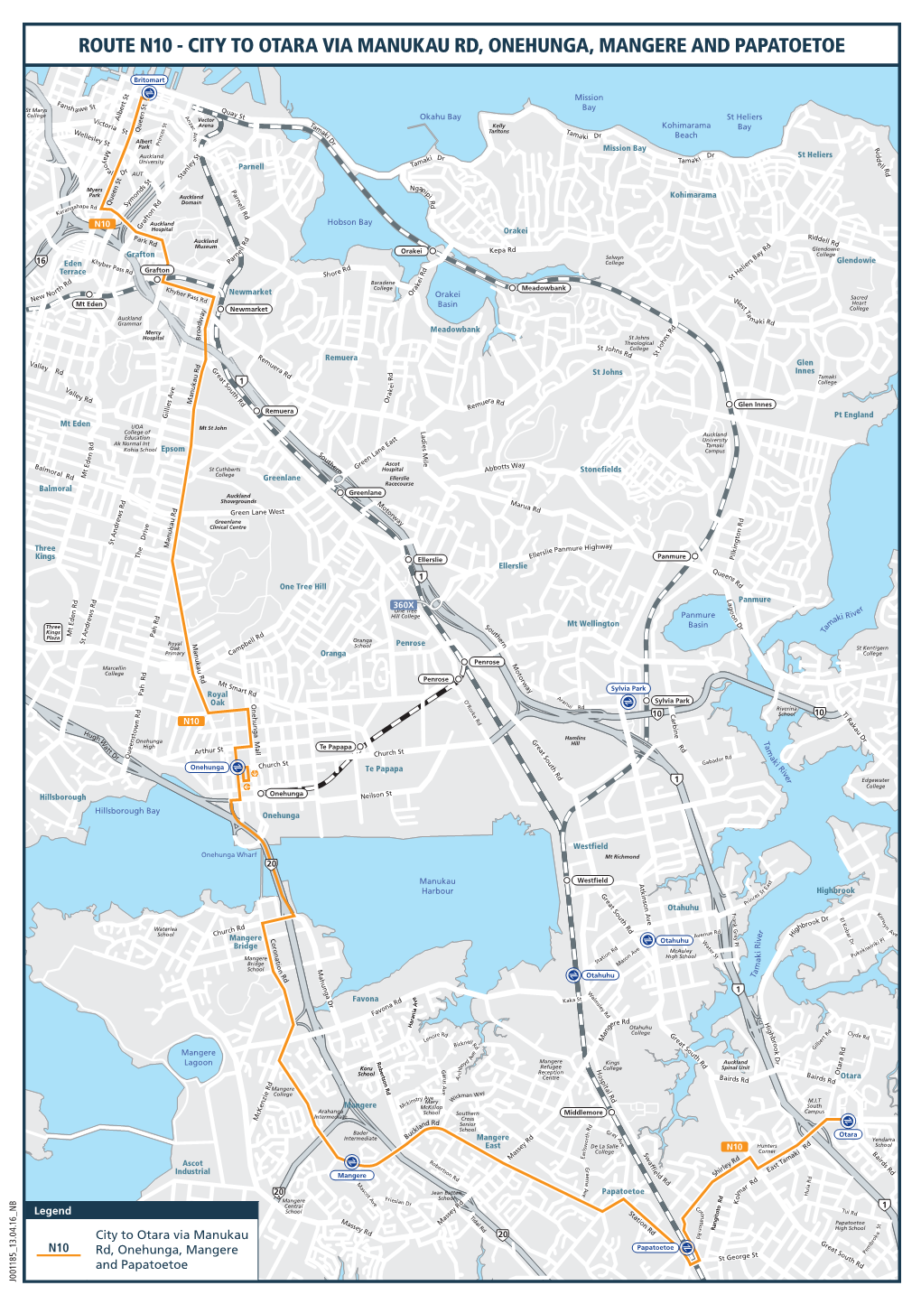 Route N10 - City to Otara Via Manukau Rd, Onehunga, Mangere and Papatoetoe