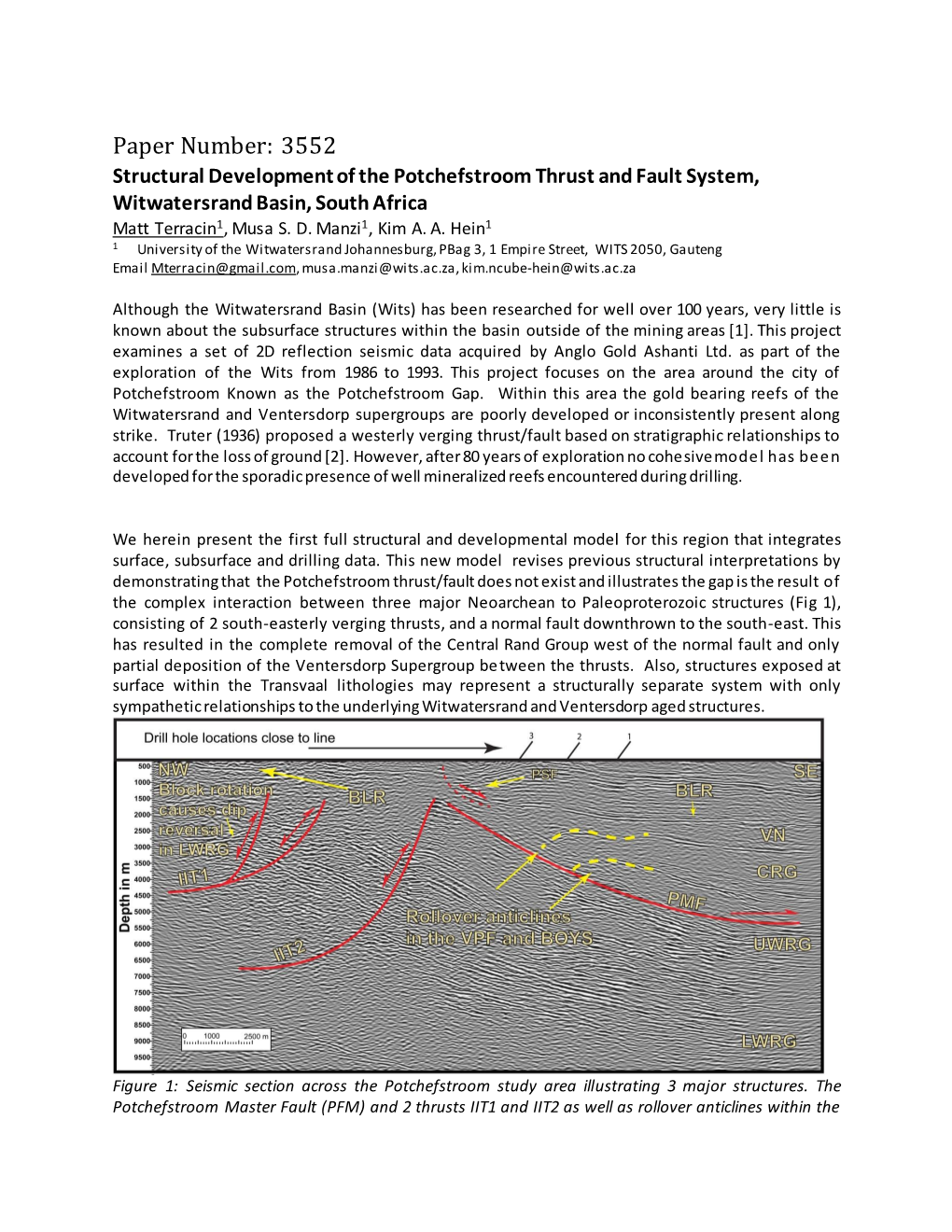 Paper Number: 3552 Structural Development of the Potchefstroom Thrust and Fault System, Witwatersrand Basin, South Africa Matt Terracin1, Musa S