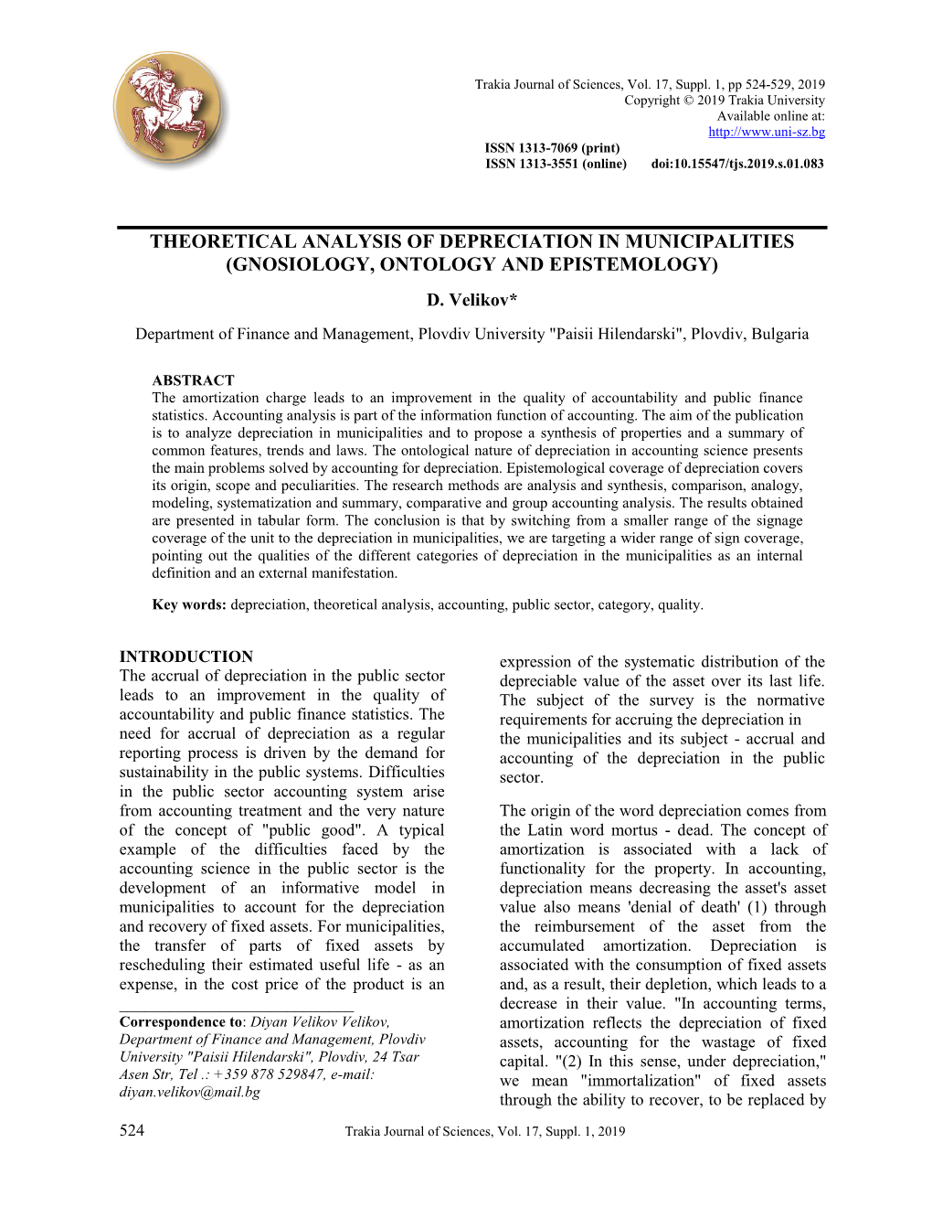 Theoretical Analysis of Depreciation in Municipalities (Gnosiology, Ontology and Epistemology)