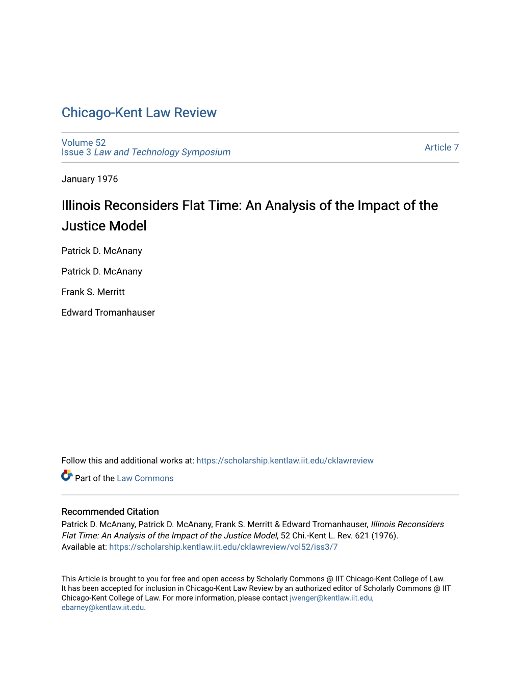 Illinois Reconsiders Flat Time: an Analysis of the Impact of the Justice Model