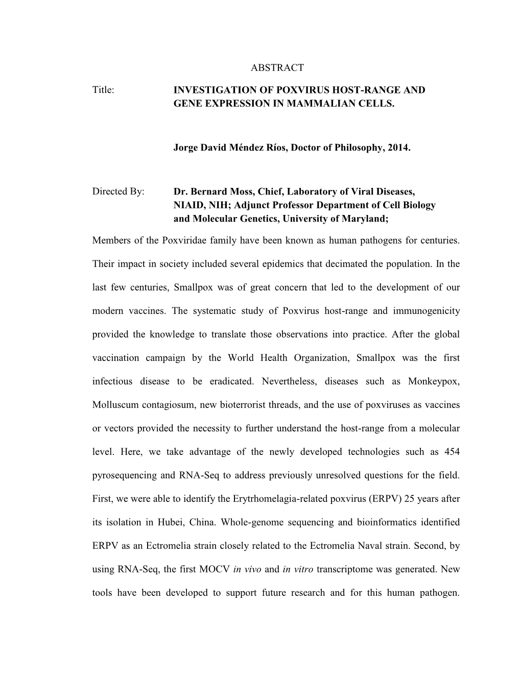 Investigation of Poxvirus Host-Range and Gene Expression in Mammalian Cells