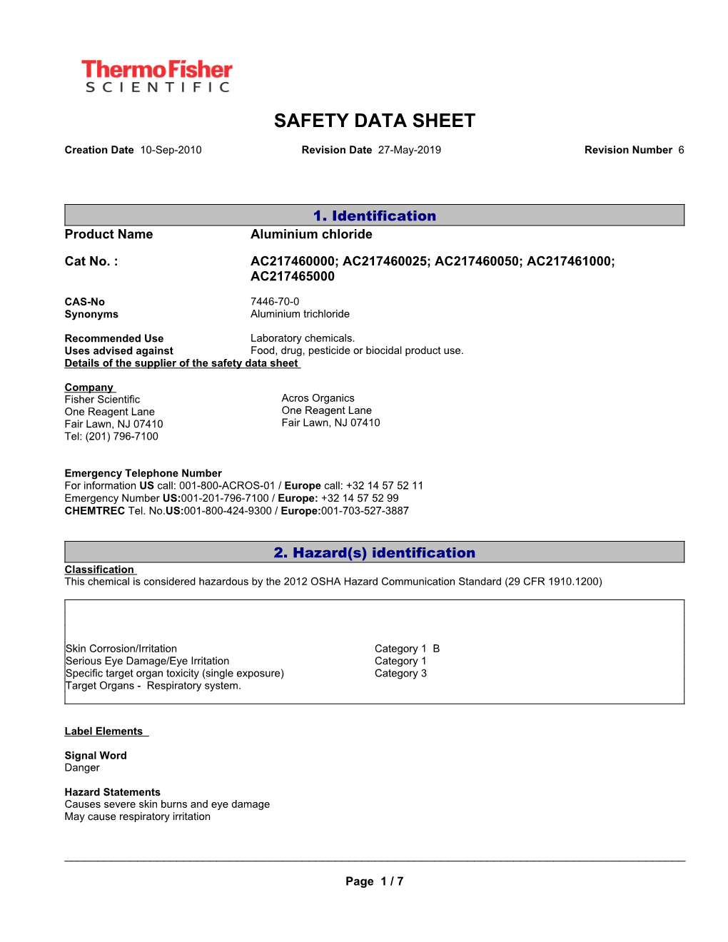 Aluminum Chloride 7446-70-0 >95