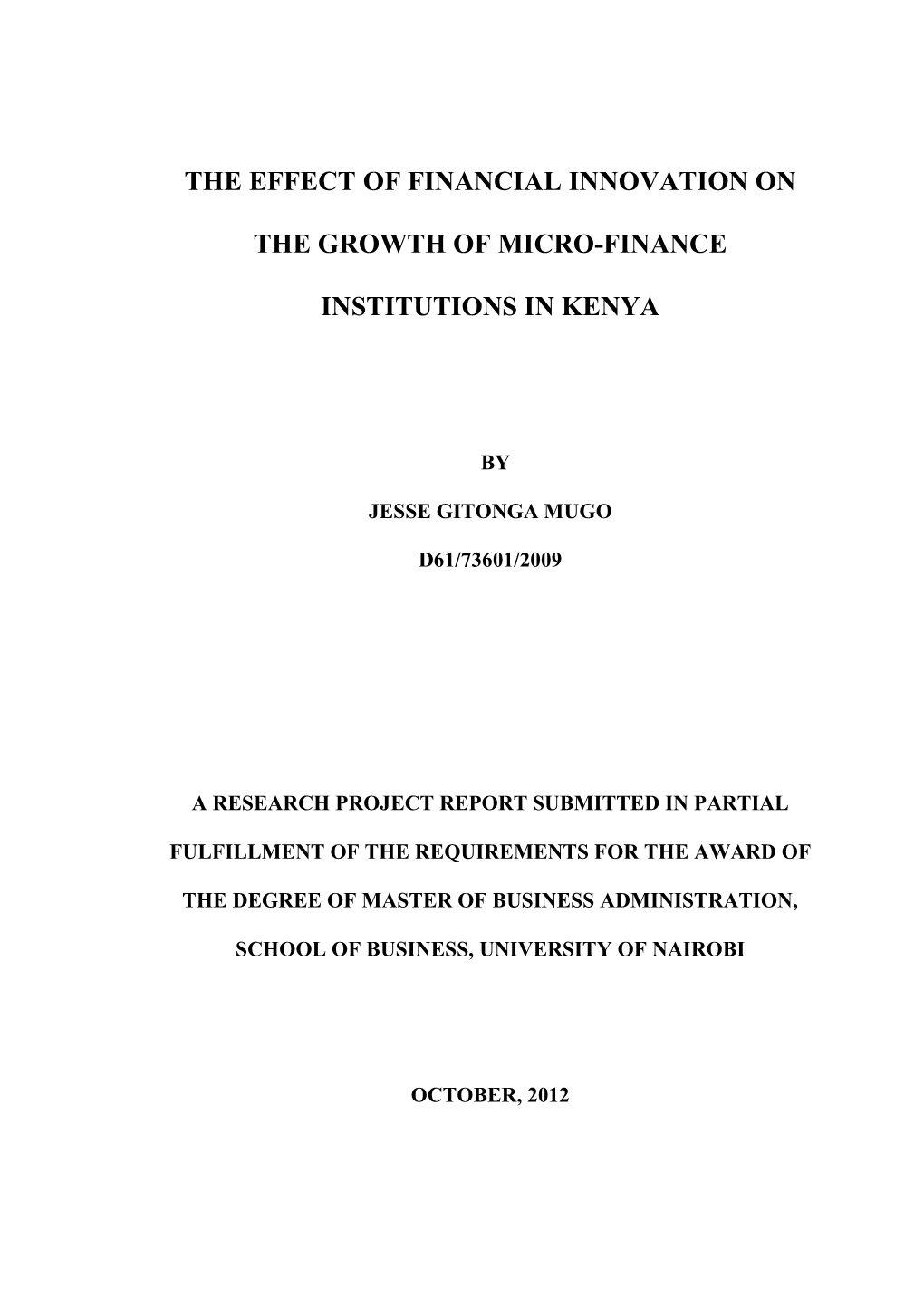 The Effect of Financial Innovation on the Growth of Micro-Finance