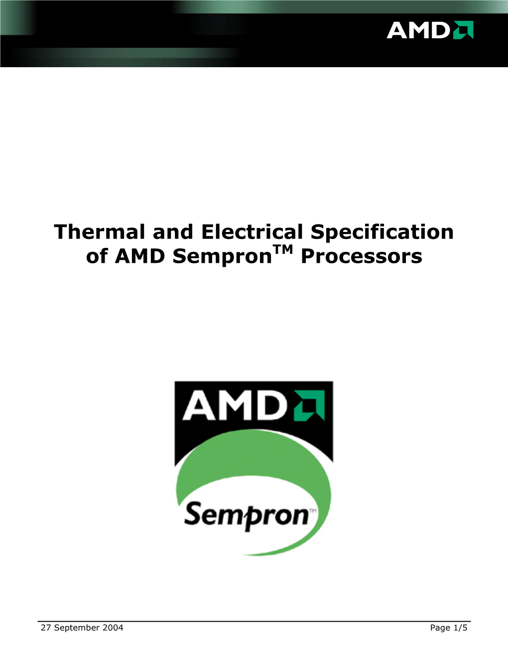 Thermal and Electrical Specification of AMD Semprontm Processors