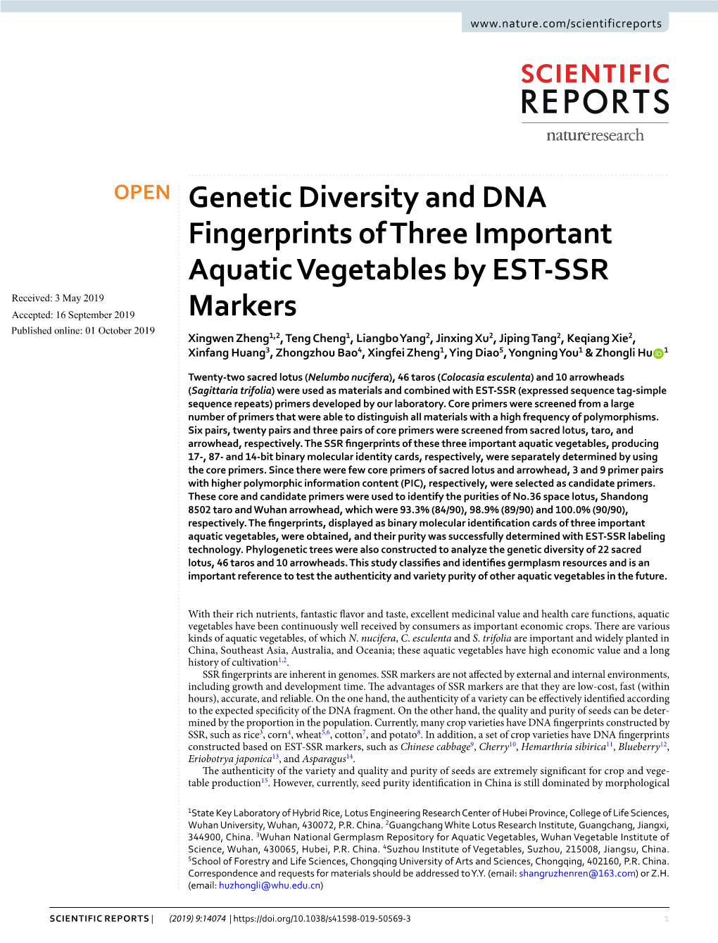 Genetic Diversity and DNA Fingerprints of Three Important