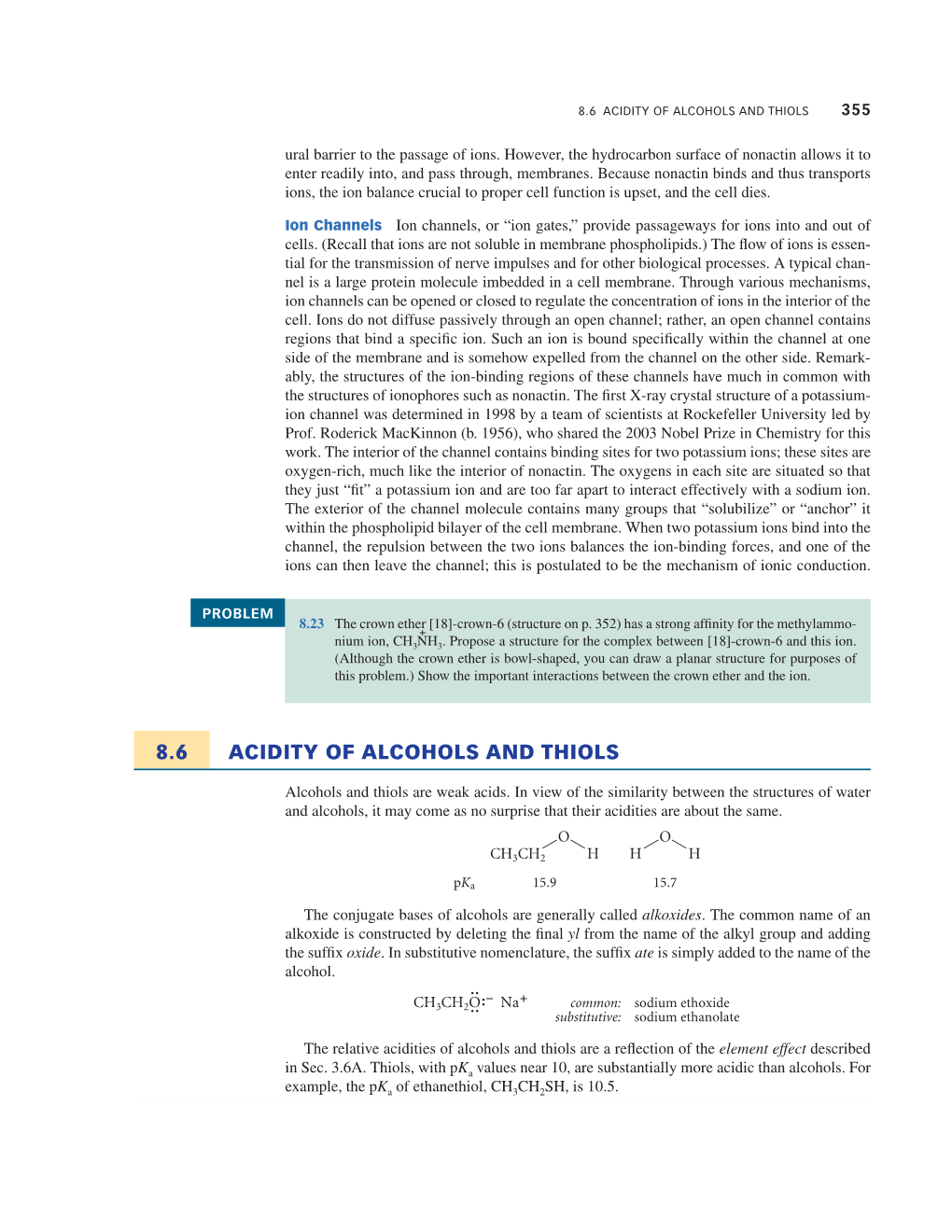 8.6 Acidity of Alcohols and Thiols 355