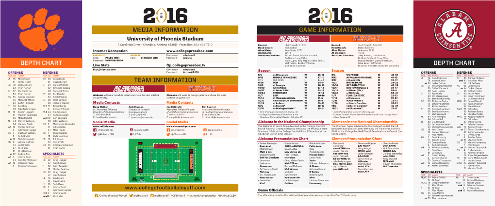 Depth Chart Game Information Media