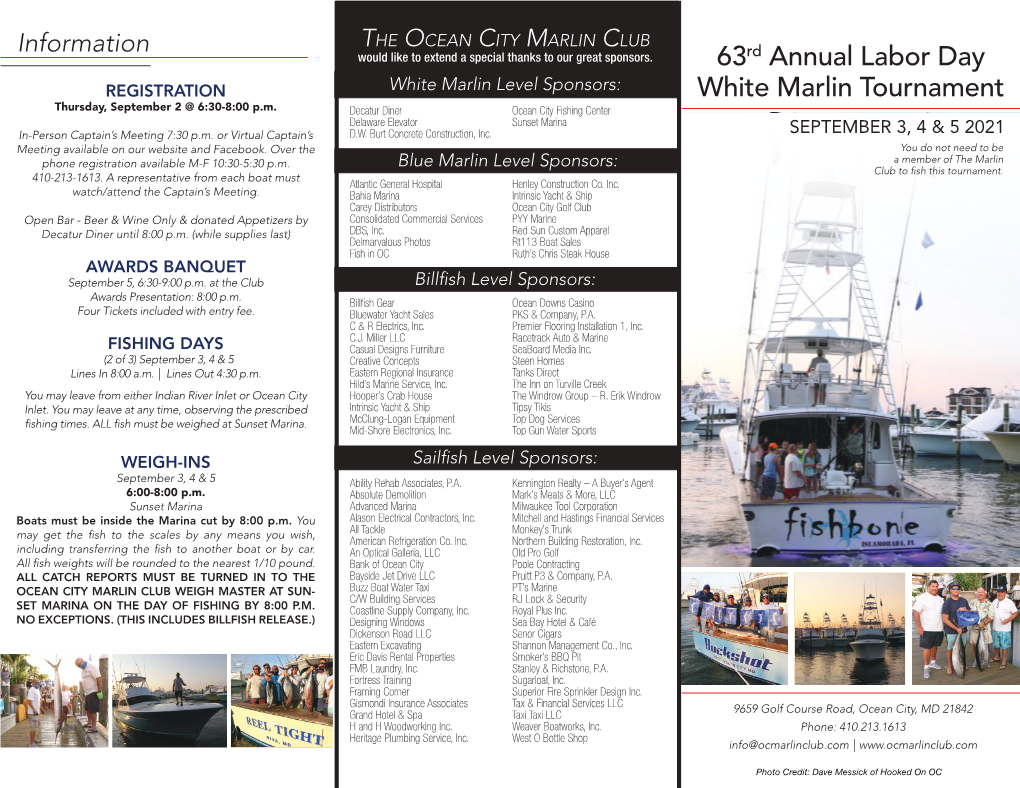 63Rd Annual Labor Day White Marlin Tournament