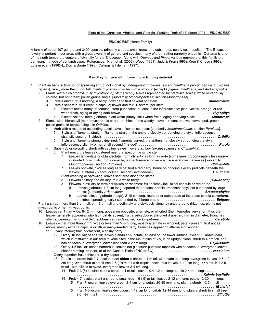 Flora of the Carolinas, Virginia, and Georgia, Working Draft of 17 March 2004 -- ERICACEAE