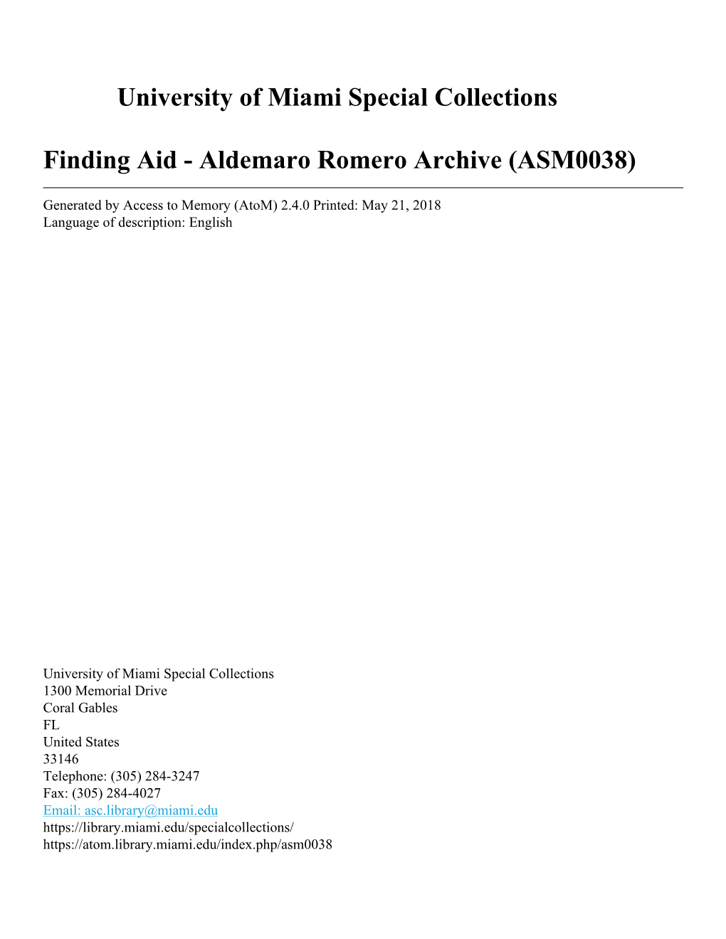 Aldemaro Romero Archive (ASM0038)