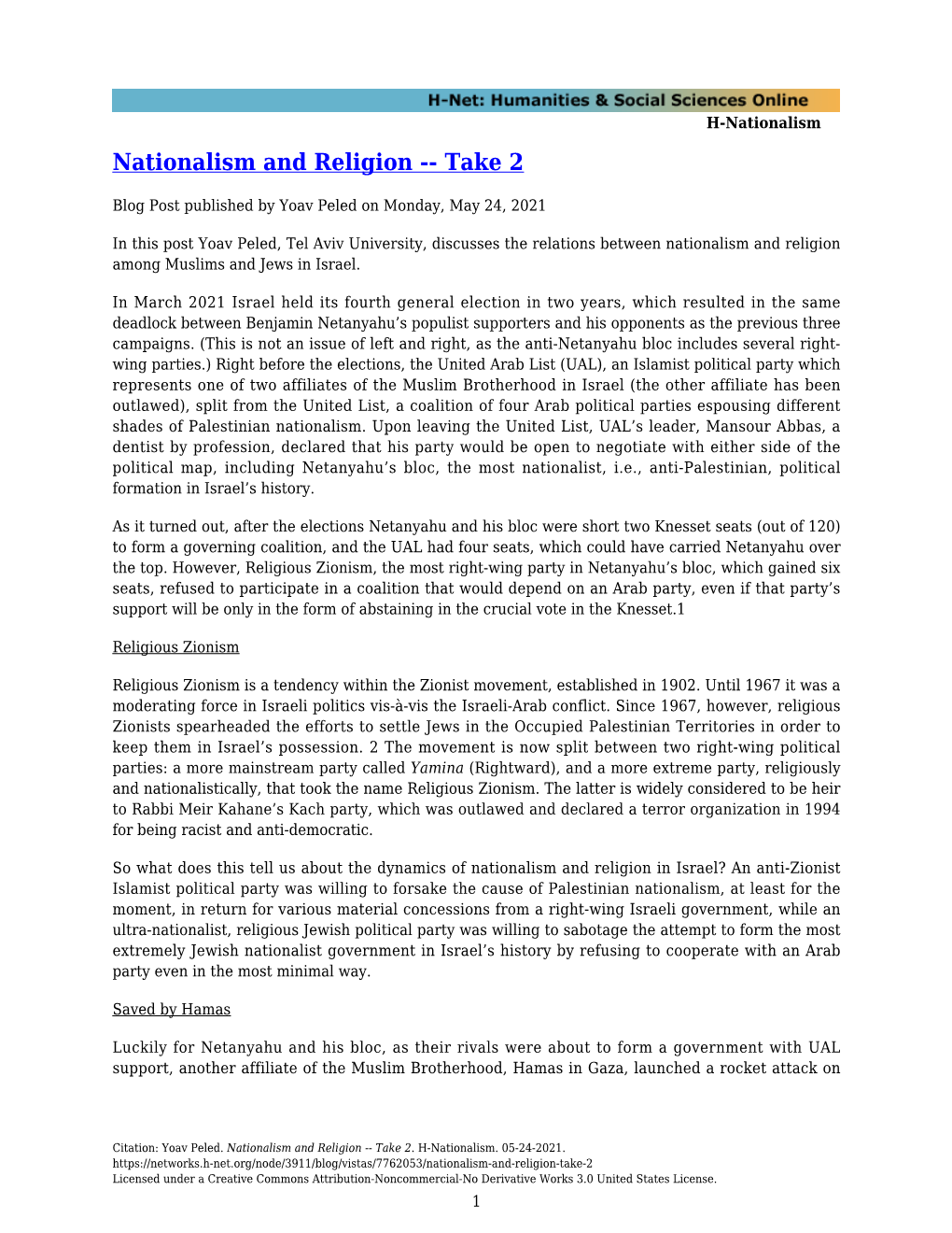 Nationalism and Religion -- Take 2