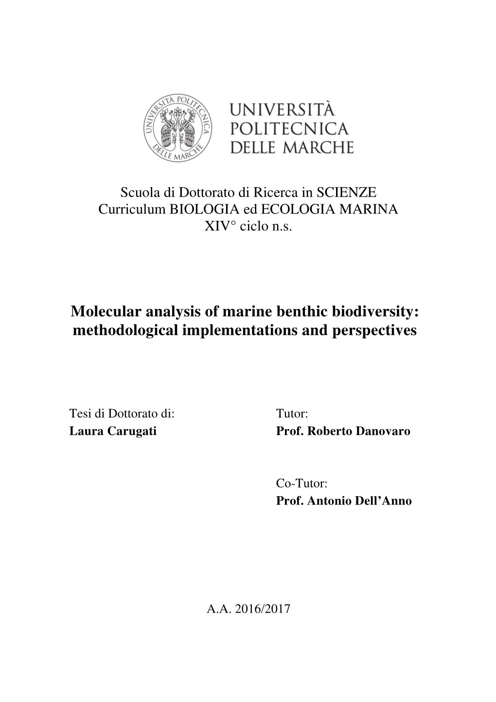 Tesi Di Dottorato Di: Tutor: Laura Carugati Prof