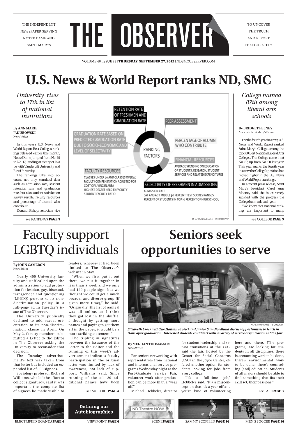 U.S. News & World Report Ranks ND, SMC Faculty Support Lgbtq Individuals Seniors Seek Opportunities to Serve