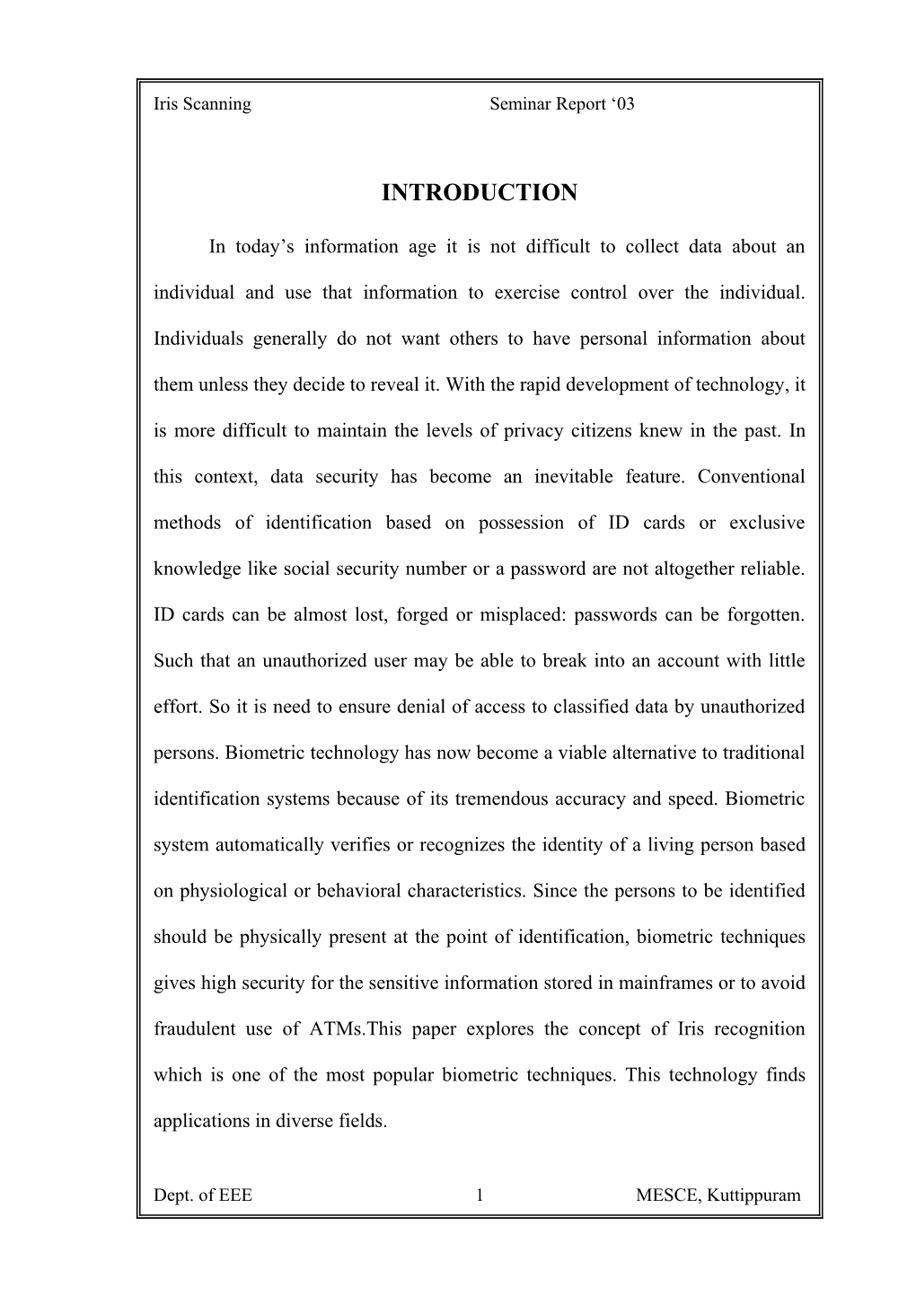 Iris Scanning Seminar Report 03