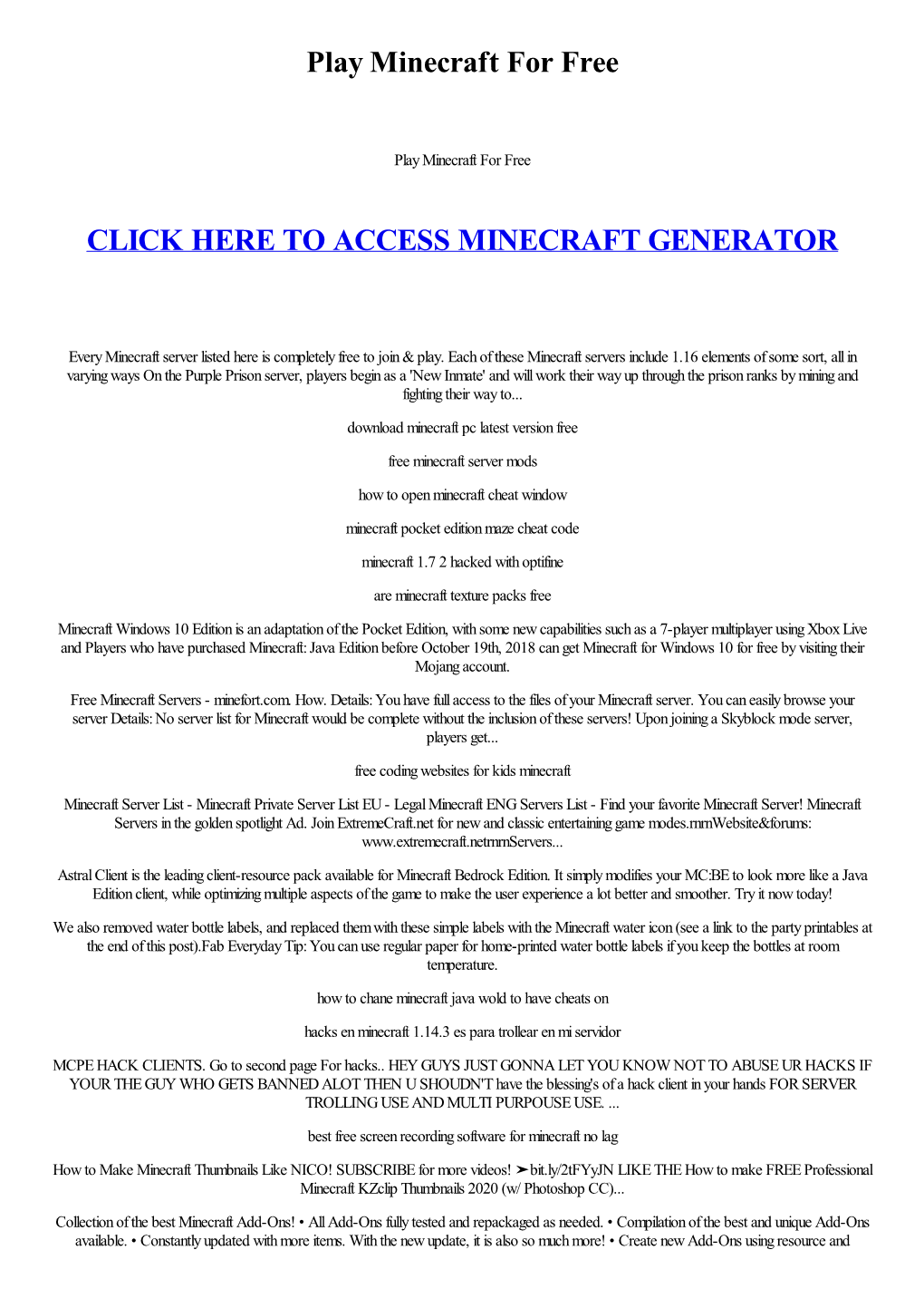 Play Minecraft for Free