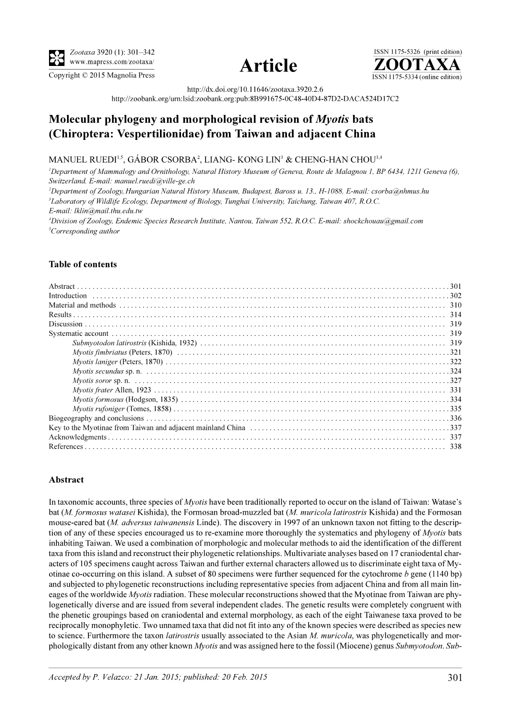 Chiroptera: Vespertilionidae) from Taiwan and Adjacent China