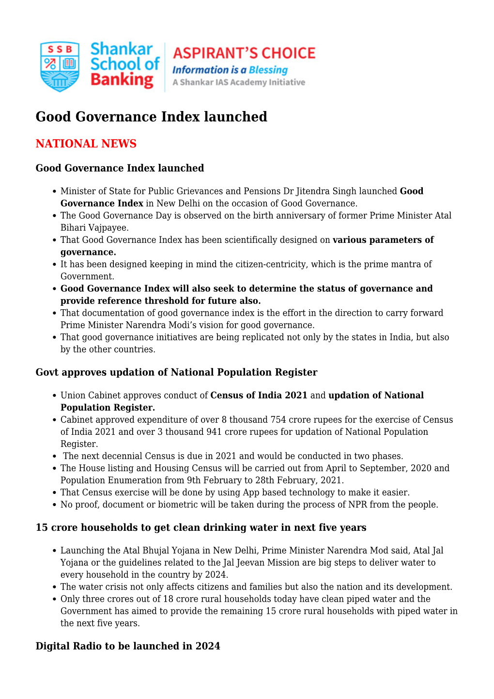 Good Governance Index Launched