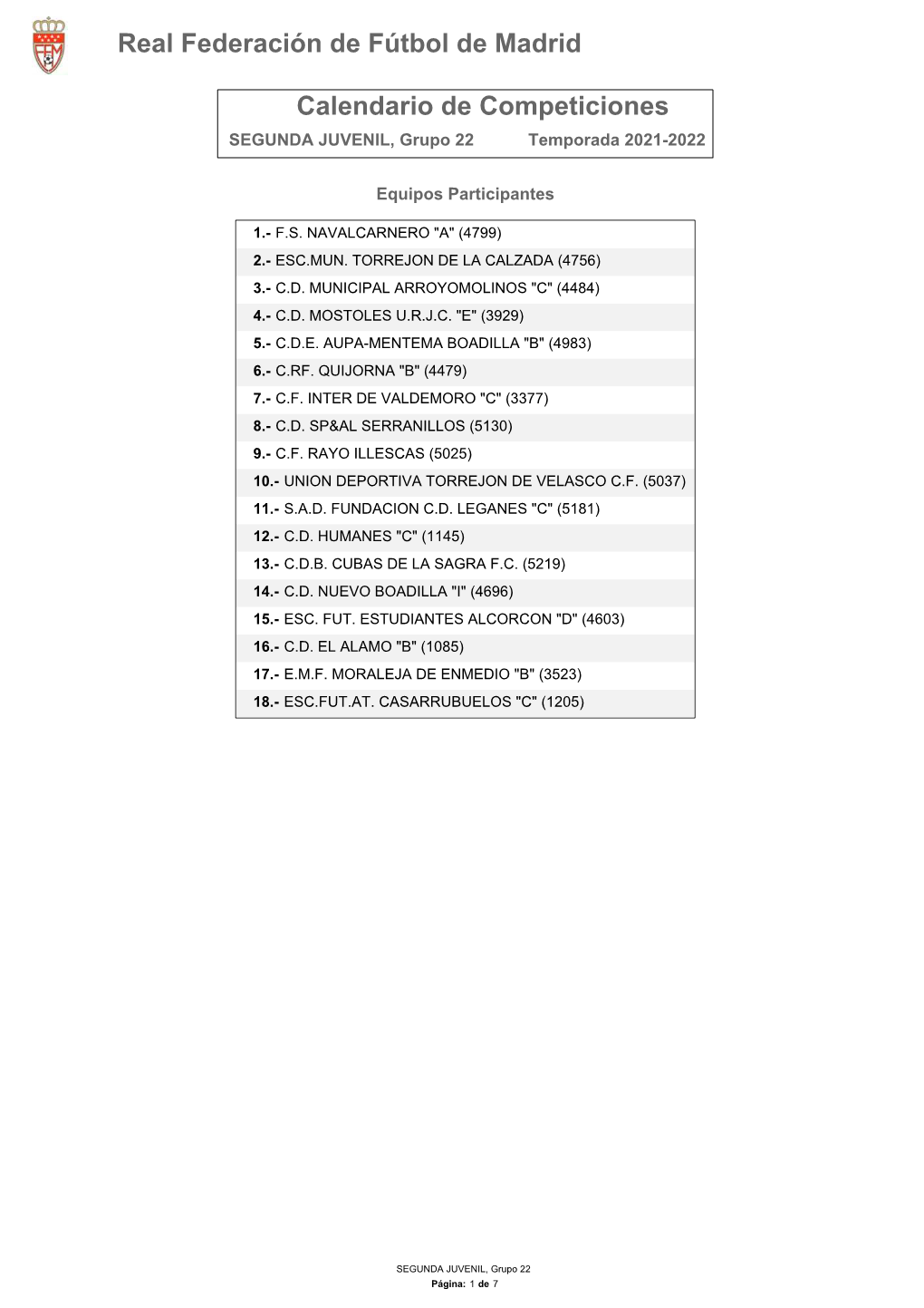 Calendario De Competición