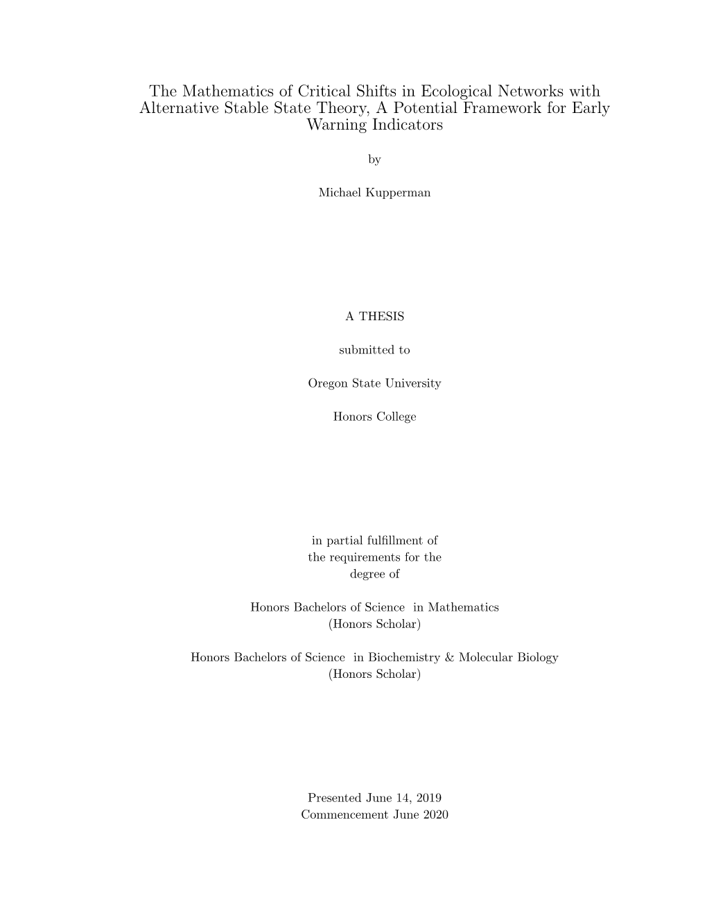 The Mathematics of Critical Shifts in Ecological Networks with Alternative Stable State Theory, a Potential Framework for Early Warning Indicators