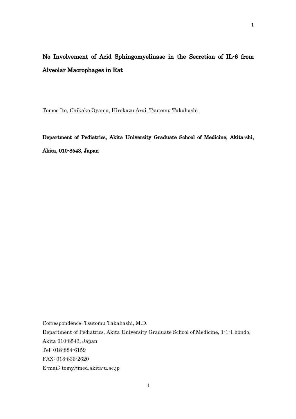 No Involvement of Acid Sphingomyelinase in the Secretion of IL-6 From