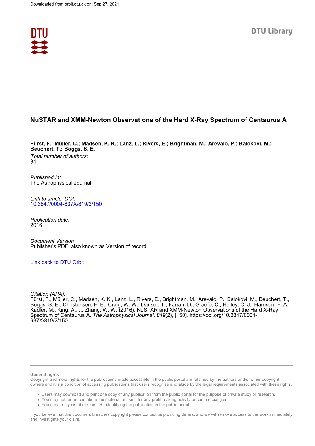 Nustar and XMM-Newton Observations of the Hard X-Ray Spectrum of Centaurus A