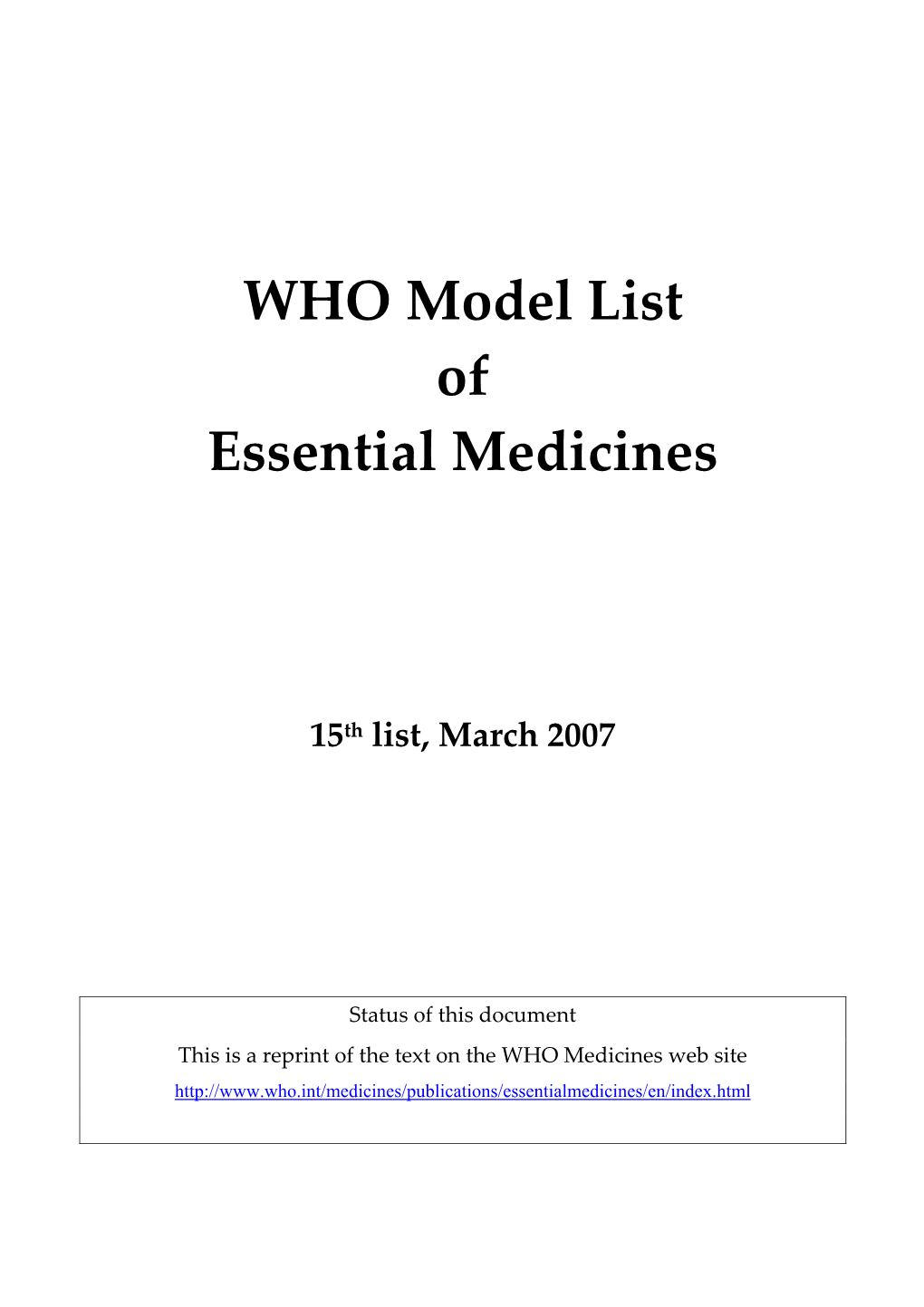 WHO Model List of Essential Medicines