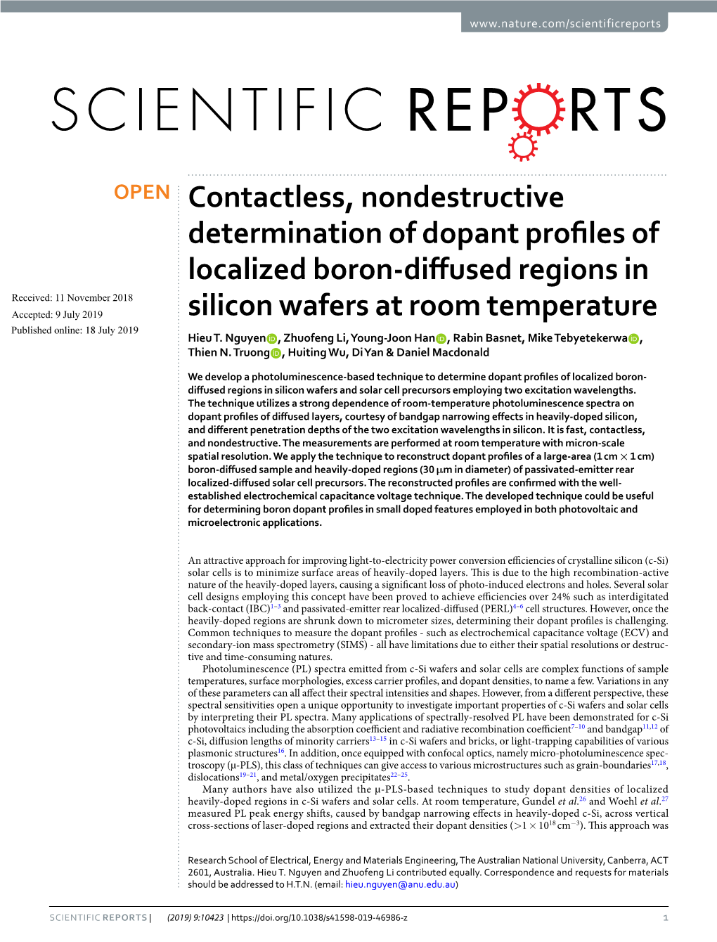 Contactless, Nondestructive Determination of Dopant Profiles Of